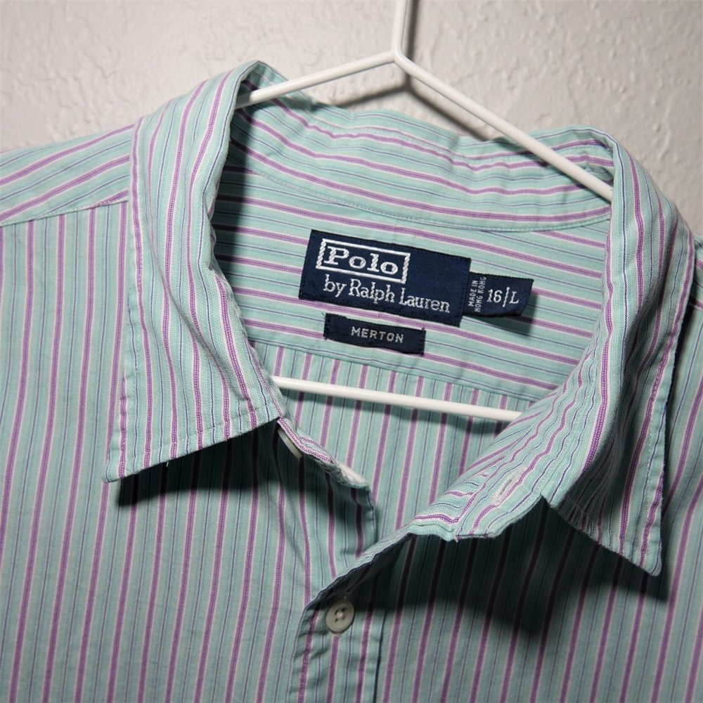 Polo Merton Long Sleeve Button Up Shirt Green 16 L